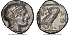 ATTICA. Athens. Ca. 440-404 BC. AR tetradrachm (24mm, 17.16 gm, 7h). NGC AU 5/5 - 4/5. Mid-mass coinage issue. Head of Athena right, wearing earring, ...