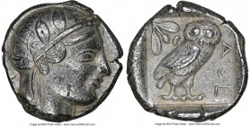 ATTICA. Athens. Ca. 455-440 BC. AR tetradrachm (24mm, 17.18 gm, 10h). NGC AU 5/5 - 3/5. Early transitional issue. Head of Athena right, wearing creste...