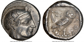 ATTICA. Athens. Ca. 455-440 BC. AR tetradrachm (24mm, 17.07 gm, 10h). NGC AU 5/5 - 3/5. Early transitional issue. Head of Athena right, wearing creste...