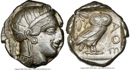ATTICA. Athens. Ca. 440-404 BC. AR tetradrachm (24mm, 17.19 gm, 1h). NGC AU 4/5 - 4/5. Mid-mass coinage issue. Head of Athena right, wearing earring, ...
