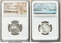 ATTICA. Athens. Ca. 440-404 BC. AR tetradrachm (23mm, 17.13 gm, 9h). NGC AU 3/5 - 4/5. Mid-mass coinage issue. Head of Athena right, wearing earring, ...