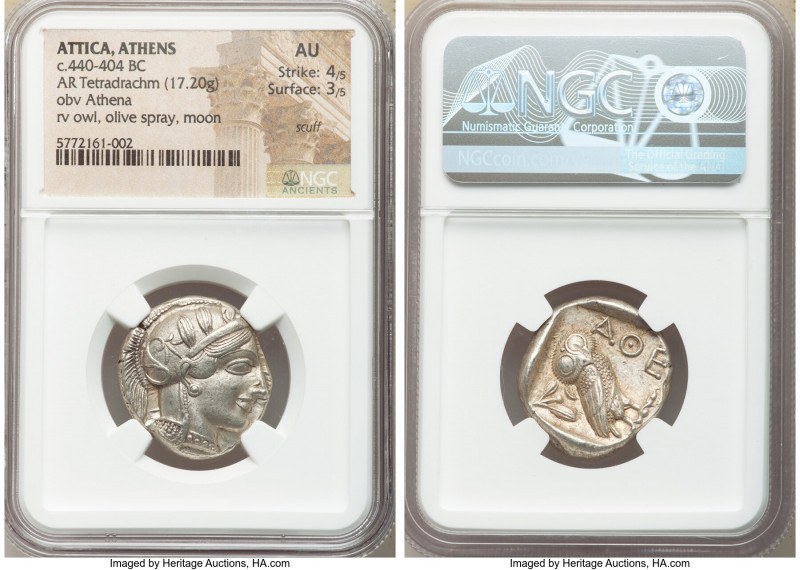 ATTICA. Athens. Ca. 440-404 BC. AR tetradrachm (24mm, 17.20 gm, 10h). NGC AU 4/5...