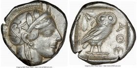 ATTICA. Athens. Ca. 440-404 BC. AR tetradrachm (25mm, 17.17 gm, 7h). NGC Choice XF 5/5 - 4/5. Mid-mass coinage issue. Head of Athena right, wearing ea...