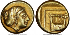 LESBOS. Mytilene. Ca. 412-378 BC. EL sixth-stater or hecte (11mm, 2.52 gm, 5h). NGC Choice XF 4/5 - 3/5. Female head right, wearing pendant earring an...