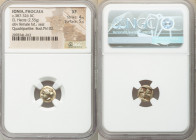 IONIA. Phocaea. Ca. 387-326 BC. EL sixth-stater or hecte (10mm, 2.55 gm). NGC XF 4/5 - 5/5. Laureate female head left, hair in saccos; seal right belo...