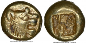 LYDIAN KINGDOM. Alyattes or Walwet (ca. 610-546 BC). EL 1/12 stater or hemihecte (7mm, 1.18 gm). NGC Choice XF 5/5 - 4/5. Sardes mint. Head of roaring...