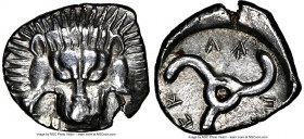 LYCIAN DYNASTS. Pericles (ca. 390-360 BC). AR third-stater (16mm, 2.79 gm, 11h). NGC AU 4/5 - 4/5. Uncertain mint. Lion scalp facing Π↑P-EK-Λ↑ (Pericl...