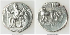 CILICIA. Myriandrus. Mazaeus, as Satrap (ca. 361-328 BC). AR stater (23mm, 10.54 gm, 5h). Fine. Ba'altars seated left on backless throne, head facing,...