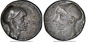 Cn. Blasio Cn. f. (ca. 112/1 BC). AR denarius (18mm, 3.88 gm, 12h). NGC AU S 3/5 - 4/5, Fine Style, brockage. Rome. CN•BLASIO•CN•F, helmeted head righ...