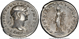 Trajan (AD 98-117). AR denarius (19mm, 6h). NGC VF. Rome, AD 103-111. IMP TRAIANO AVG GER DAC P M TR P, laureate bust of Trajan right, with slight dra...