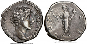 Marcus Aurelius, as Caesar (AD 161-180). AR denarius (17mm, 7h). NGC VF. Rome, AD 145-147. AVRELIVS CAE-SAR AVG PII F, bare head of Marcus Aurelius ri...