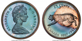 Elizabeth II Proof 25 Cents 1967 PR66 PCGS, Royal Canadian mint, KM68. Confederation centennial issue. Toned a neon ocean-blue. 

HID09801242017

© 20...