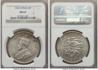 British Colony. George V 45 Piastres 1928 MS63 NGC, KM19. A commemorative issue struck to celebrate 50 years of British rule on the Island. Light silv...