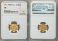 João V gold 1/2 Escudo 1724 MS61 NGC, Lisbon mint, KM218, Gomes-109.02. Harvest gold color with decent portrait. 

HID09801242017

© 2020 Heritage Auc...