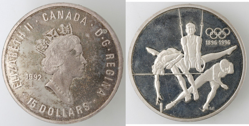 Monete Estere. Canada. Elisabetta II. 15 Dollari 1992. Ginnastica. AG 925. Km. 2...