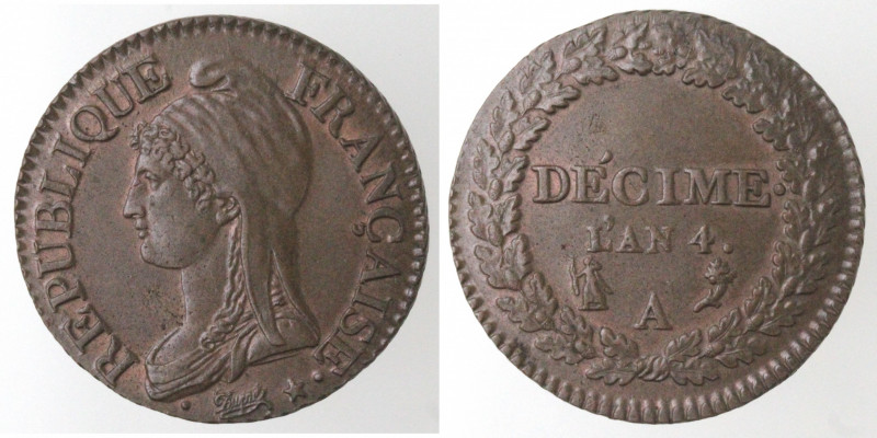 Monete Estere. Francia. Repubblica. 1795-1796. Decime An 4. Ae. Km 636.1. Peso g...