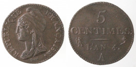 Francia. Repubblica. 1795-1796. 5 Centimes An 4. Ae.