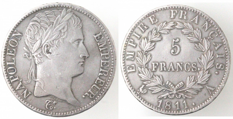 Monete Estere. Francia. Napoleone I Imperatore. 1804-1814. 5 franchi 1811 A Zecc...