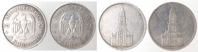 Monete Estere. Germania. Terzo Reich. 1933-1945. Lotto di 2 monete. 5 Marchi 193...