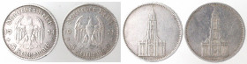 Germania. Terzo Reich. 1933-1945. Lotto di 2 monete. 5 Marchi 1934 A e 5 Marchi 1935 F. Ag.