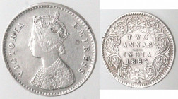 India. Vittoria. 1837-1901. 2 Anna 1885. Ag.