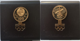 Russia. 100 Rubli 1977. Logo Olimpico. Olimpiadi di Mosca 1980. Au. 900.
