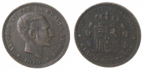 Spagna. Alfonso XII. 1875-1885. 5 Centimos 1879. Ae.