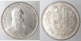 Svizzera. 5 Franchi 1923. Ag.