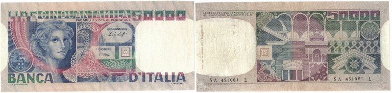 Banconote. Repubblica Italiana. 50.000 Lire Volto di Donna. D.M. 23 Ottobre 1978...