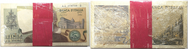 Banconote. Repubblica Italiana. 2.000 lire Galileo. D.M. 08/10/1973. Mazzetta da...