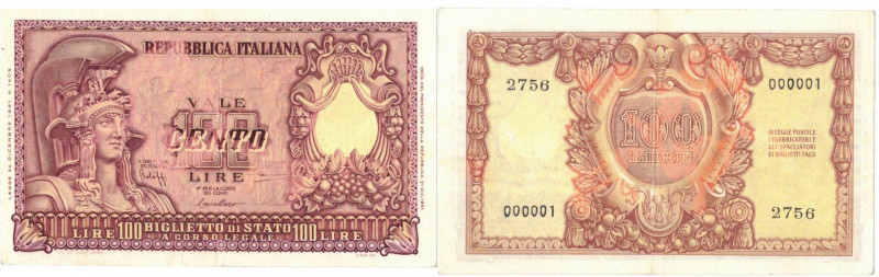 Banconote. Repubblica Italiana. 100 lire Atena. 1951. Serie 0001. Gig.BS24AA. BB...