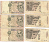 Banconote. Repubblica Italiana. Lotto di 3 pezzi da 1.000 Lire. Tutte serie sostitutive.