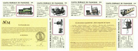 Banconote. Miniassegno. Cassa Rurale di Panchià. Serie figurativa Locomotive completa di 6 pezzi da 50, 100, 150, 200, 250 e 300 Lire. Al portatore. 1...