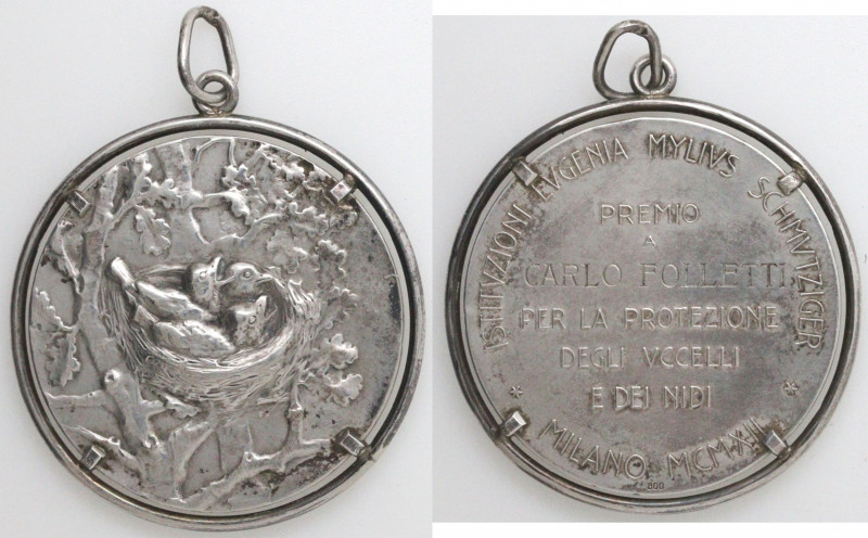 Medaglia. Medaglia Premio 1912 A Carlo Folletti. Per la Protezione degli Uccelli...
