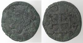Napoli. Carlo V. 1516-1554. 3 cavalli con trofeo d'armi e croce potenziata. Ae.