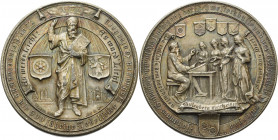Buchdruck
 Zinnmedaille 1900 (Kissel) 500. Geburtstag von Johannes Gutenberg. Gutenberg steht von vorn zwischen zwei Wappen, in der Linken die Bibel ...