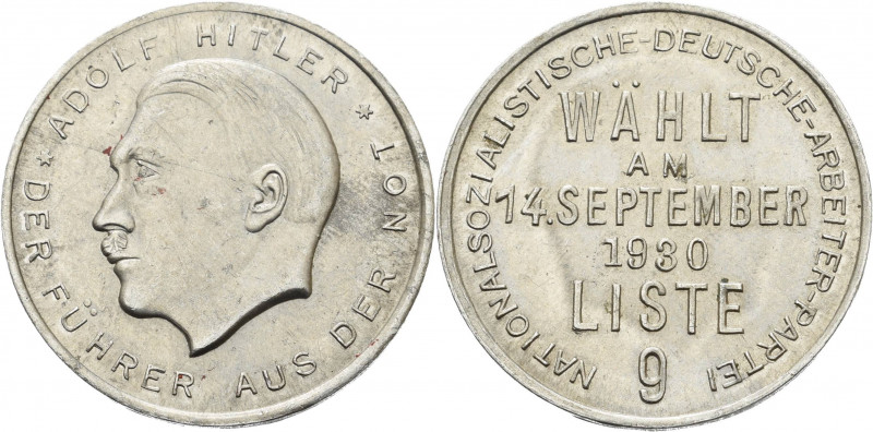 Drittes Reich
 Alu-Wahlmarke 1930. Reichstagswahl - Wählt Liste 9. Kopf Adolf H...