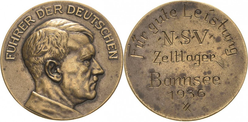 Drittes Reich
 Bronzemedaille 1936. NSV Zeltlager Bannsee 1936. Brustbild Hitle...