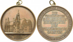 Eisenbahnen
 Bronzemedaille 1855 (Loos) Versammlung des Deutschen Eisenbahnvereins in Breslau. Ansicht des Rathauses / 7 Zeilen Schrift. 44,5 mm, 35,...