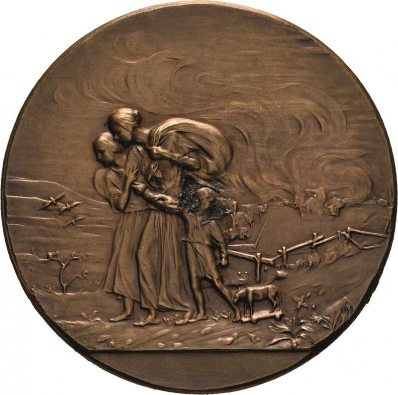 Erster Weltkrieg
 Einseitige Bronzemedaille o.J. (unsigniert) Flüchtlingsmutter...