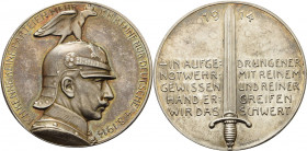 Erster Weltkrieg
 Silbermedaille 1914 (Galambos/Grünthal) Ausbruch des 1. Weltkrieges. Brustbild Kaiser Wilhelms II. in Uniform und Pickelhaube mit A...