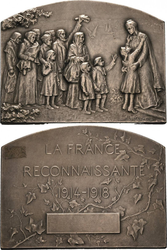 Erster Weltkrieg
 Versilberte Bronzeplakette 1918 (Stern, Paris) Kriegsende. Fr...