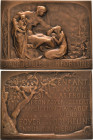 Jugendstil
 Bronzeplakette 1916 (Jacques Marin) Sitzende Frauengestalt, mit Kleinkind auf dem Schoß, tröstet vor ihr kniendes Mädchen / 8 Zeilen Schr...