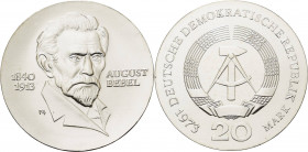 Gedenkmünzen
 20 Mark 1973. Bebel Jaeger 1547 Vorzüglich-Stempelglanz