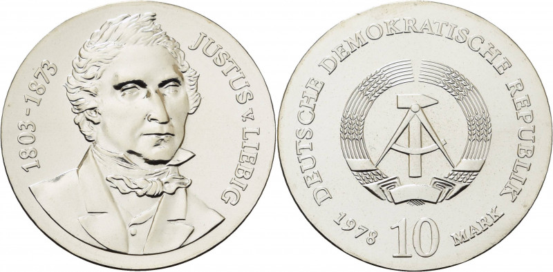 Gedenkmünzen
 10 Mark 1978. Liebig Jaeger 1567 Fast Stempelglanz