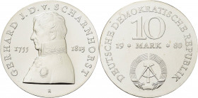 Gedenkmünzen
 10 Mark 1980. Scharnhorst Jaeger 1577 Vorzüglich-Stempelglanz