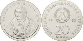 Gedenkmünzen
 20 Mark 1983. Luther Jaeger 1591 Avers kl. Schrötlingsfehler, fast Stempelglanz
