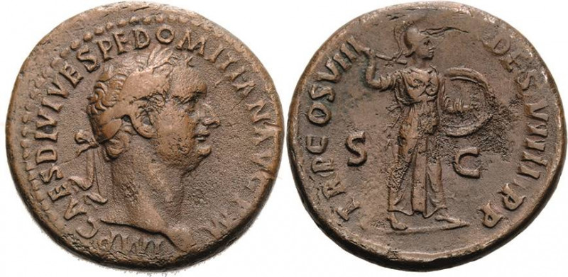 Kaiserzeit
Domitian 81-96 As 81, Rom Kopf mit Lorbeerkranz nach rechts, IMP CAE...
