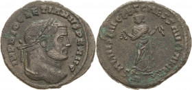 Kaiserzeit
Diocletian 284-305 Follis 296, Karthago Kopf mit Lorbeerkranz nach rechts, IMP DIOCLETIANVS P F AVG / Carthago steht nach links, SALVIS AV...