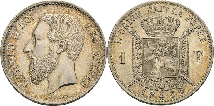Belgien-Königreich
Leopold II. 1865-1909 Franc 1866, Brüssel KM 28.1 Morin 161 ...
